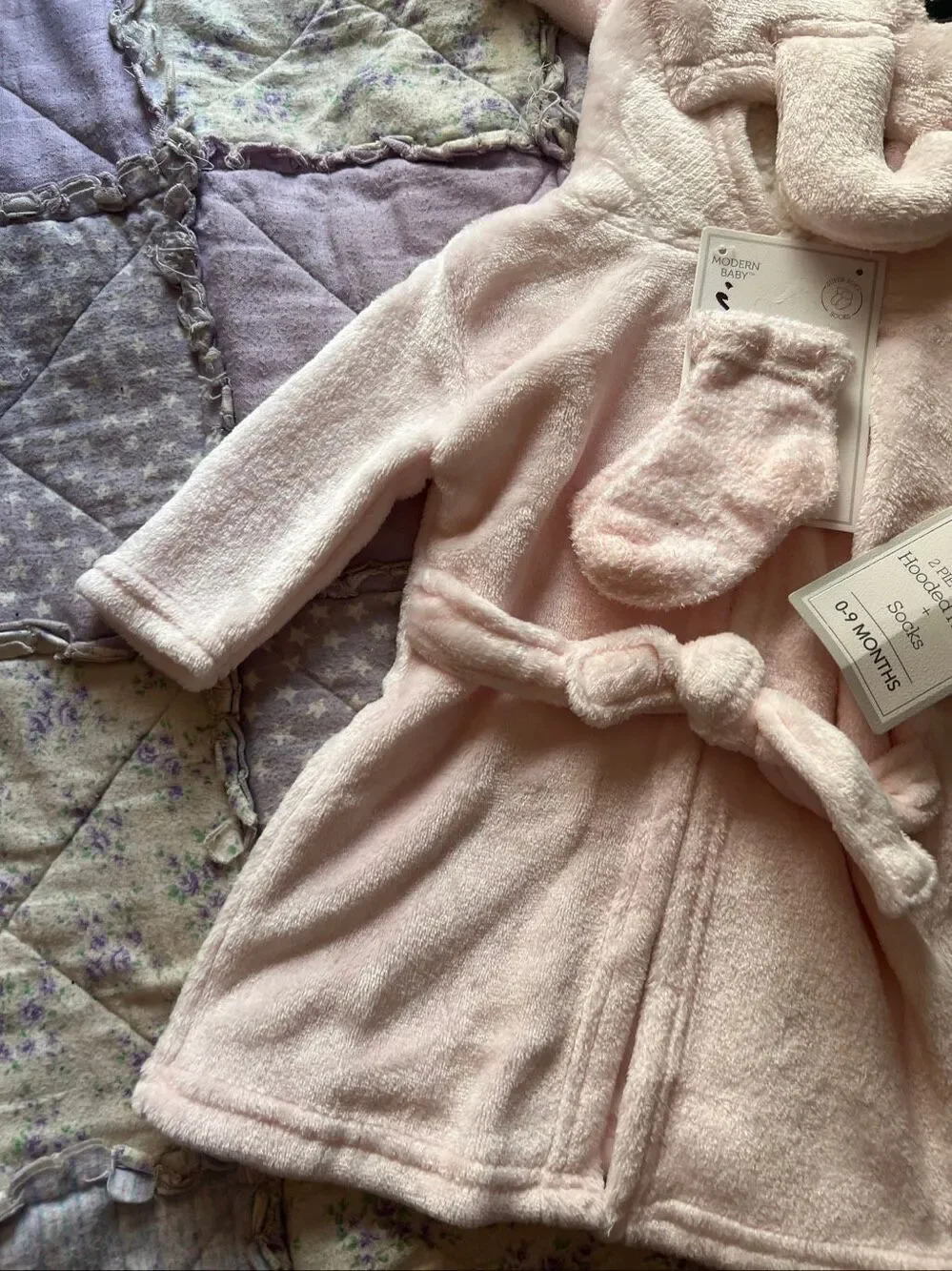 Modern Baby Pink Elephant Robe And Socks Baby Flawed
